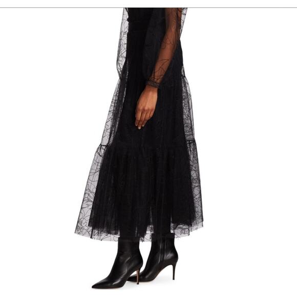 Akris Punto Sashiko Flower Embroidered Lace Tulle Maxi Skirt Black Plus Size 16 - Picture 16 of 16